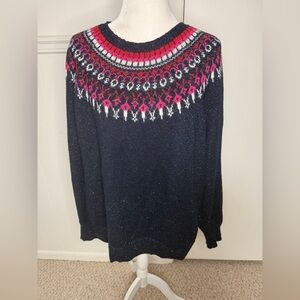 Lane Bryant Christmas Sweater with Navy, Pink and White Pattern size 18/20